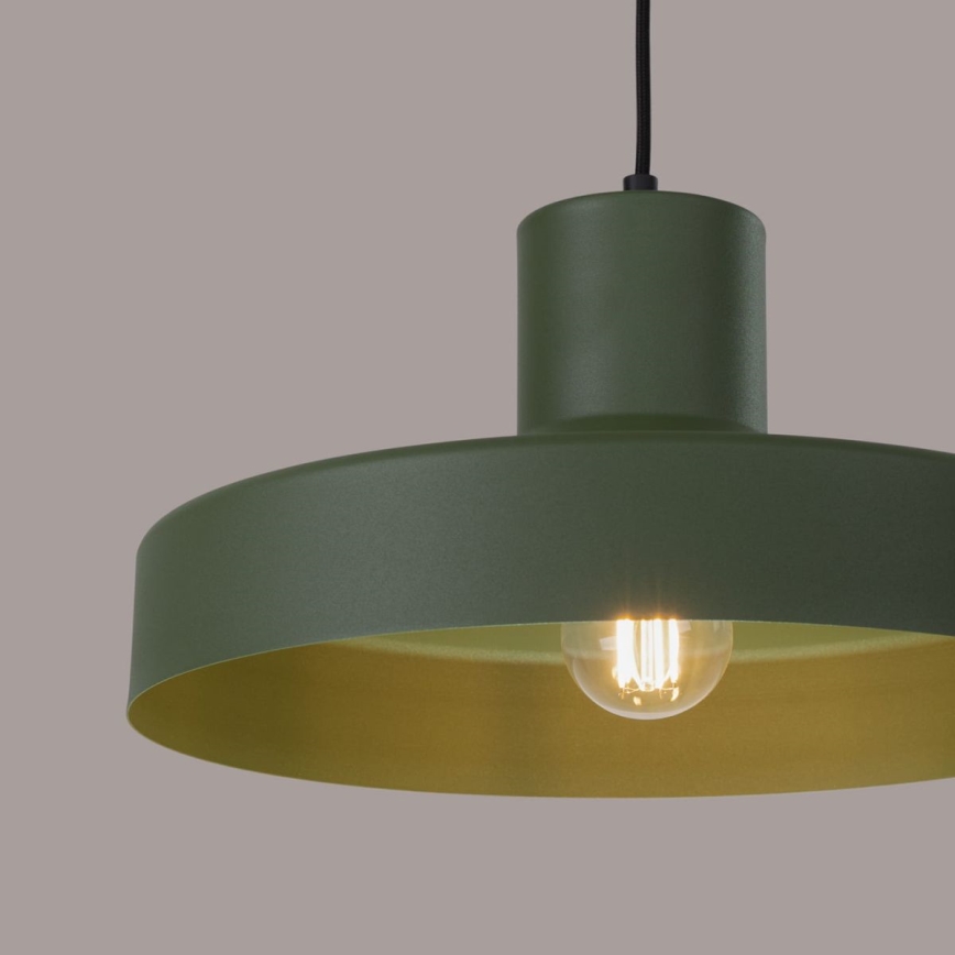 Ljuskrona med textilsladd BILO 1xE27/15W/230V diameter 35 cm grön