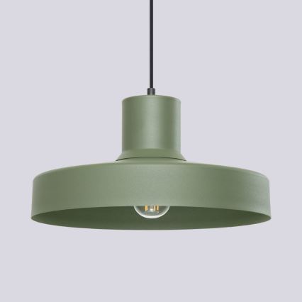 Ljuskrona med textilsladd BILO 1xE27/15W/230V diameter 35 cm grön
