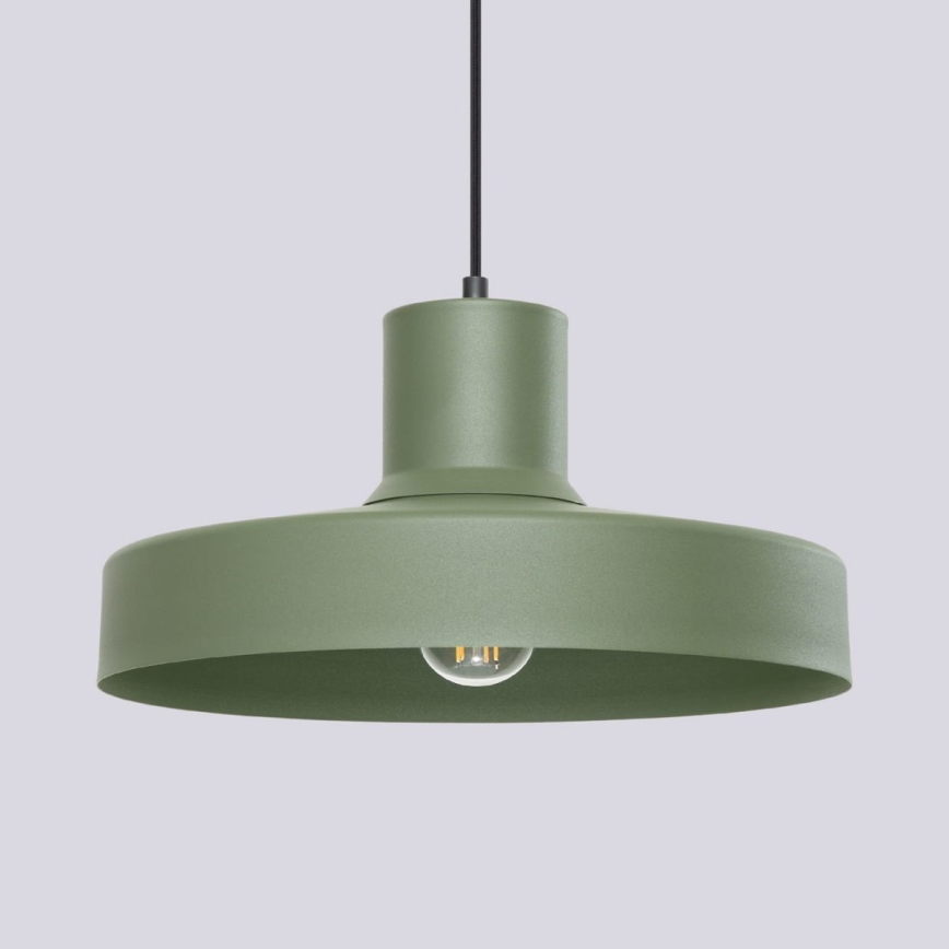 Ljuskrona med textilsladd BILO 1xE27/15W/230V diameter 35 cm grön