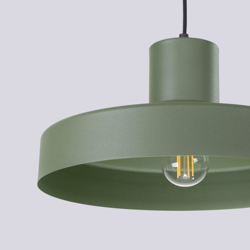Ljuskrona med textilsladd BILO 1xE27/15W/230V diameter 35 cm grön