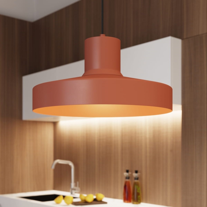 Ljuskrona med textilsladd BILO 1xE27/15W/230V diameter 35 cm orange