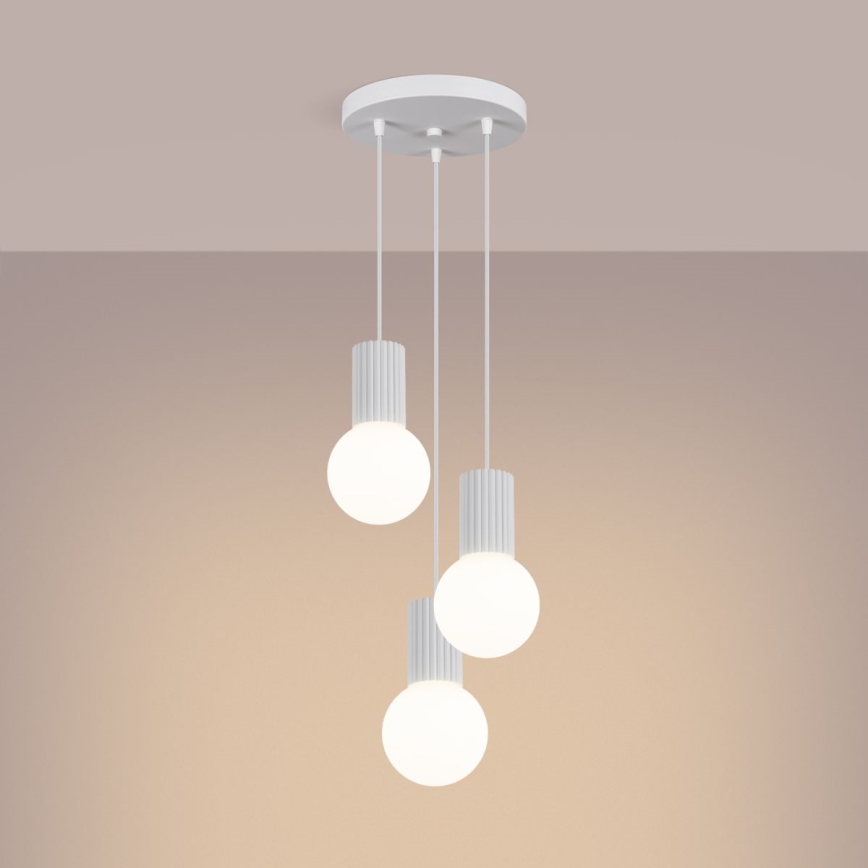 Ljuskrona med textilsladd HALO 3xG9/8W/230V diameter 25 cm vit