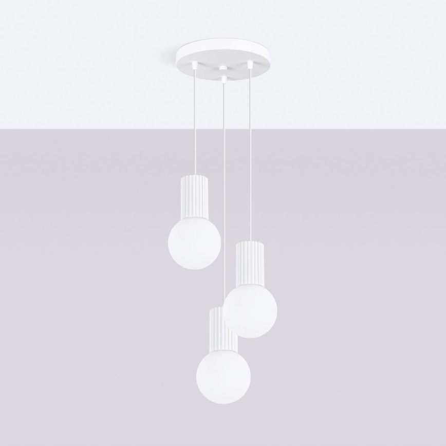 Ljuskrona med textilsladd HALO 3xG9/8W/230V diameter 25 cm vit