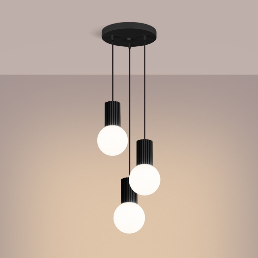 Ljuskrona med textilsladd HALO 3xG9/8W/230V diameter 25 cm svart