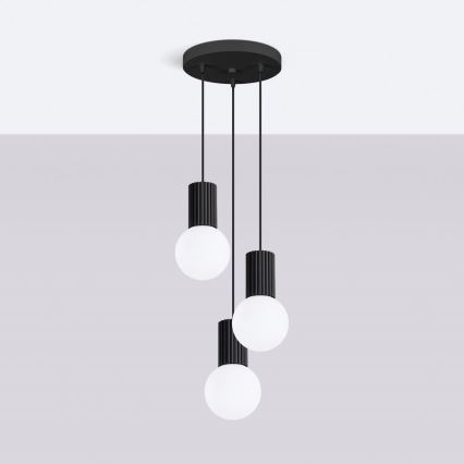 Ljuskrona med textilsladd HALO 3xG9/8W/230V diameter 25 cm svart