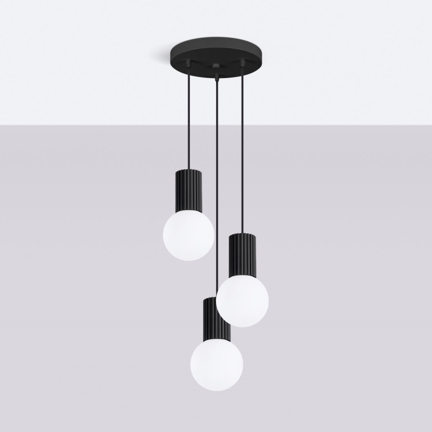 Ljuskrona med textilsladd HALO 3xG9/8W/230V diameter 25 cm svart