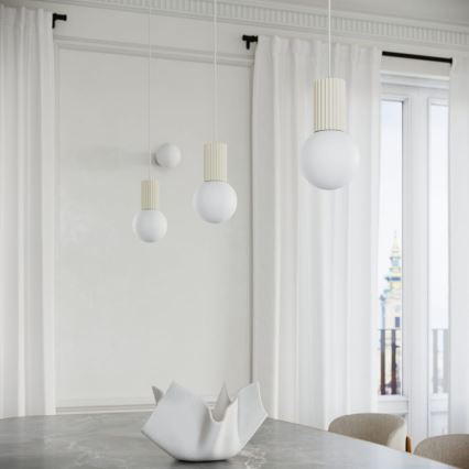 Ljuskrona med textilsladd HALO 1xG9/8W/230V diameter 12 cm grädde