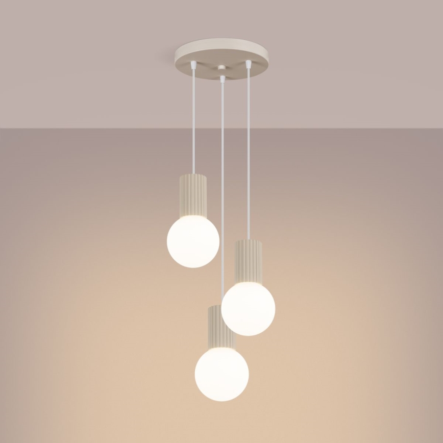 Ljuskrona med textilsladd HALO 3xG9/8W/230V diameter 25 cm grädde
