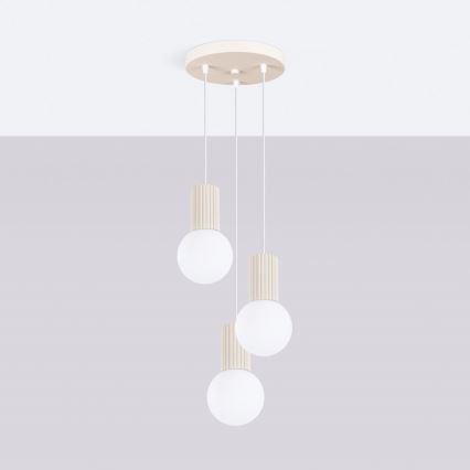 Ljuskrona med textilsladd HALO 3xG9/8W/230V diameter 25 cm grädde