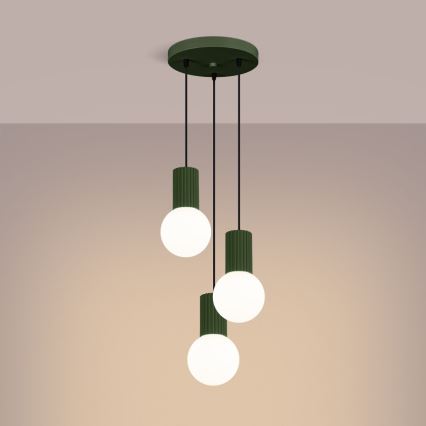 Ljuskrona med textilsladd HALO 3xG9/8W/230V diameter 25 cm grön