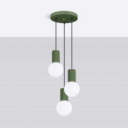 Ljuskrona med textilsladd HALO 3xG9/8W/230V diameter 25 cm grön