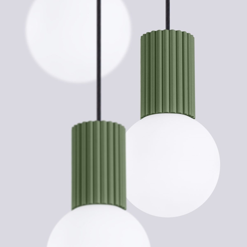 Ljuskrona med textilsladd HALO 3xG9/8W/230V diameter 25 cm grön