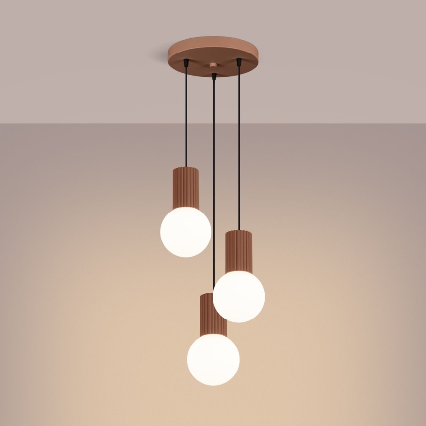 Ljuskrona med textilsladd HALO 3xG9/8W/230V diameter 25 cm brun