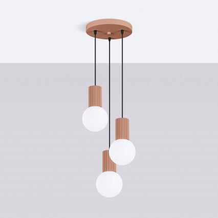 Ljuskrona med textilsladd HALO 3xG9/8W/230V diameter 25 cm brun