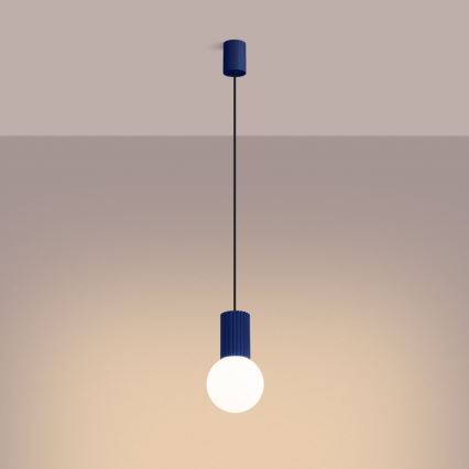 Ljuskrona med textilsladd HALO 1xG9/8W/230V diameter 12 cm blå