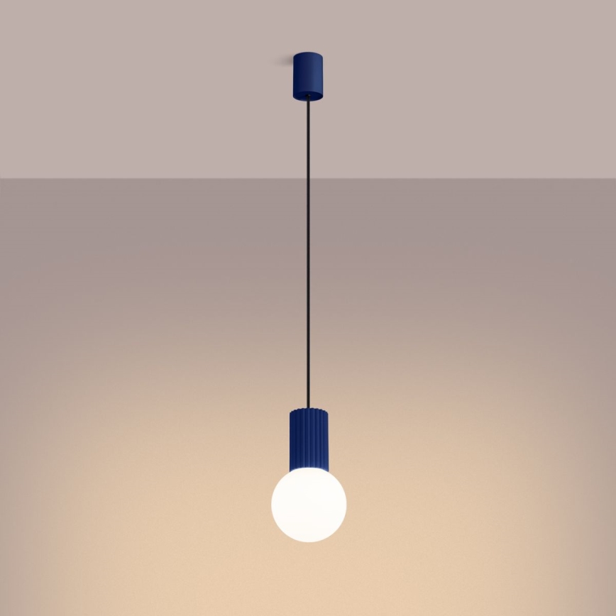 Ljuskrona med textilsladd HALO 1xG9/8W/230V diameter 12 cm blå