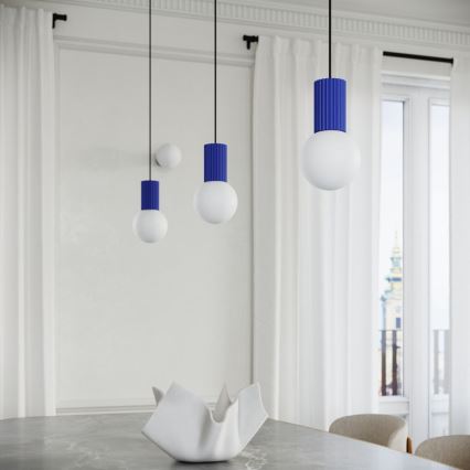 Ljuskrona med textilsladd HALO 1xG9/8W/230V diameter 12 cm blå