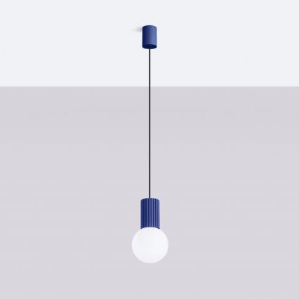 Ljuskrona med textilsladd HALO 1xG9/8W/230V diameter 12 cm blå