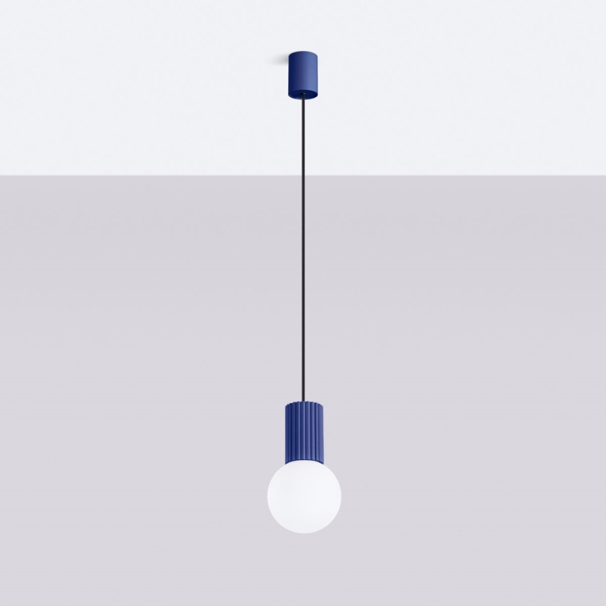 Ljuskrona med textilsladd HALO 1xG9/8W/230V diameter 12 cm blå