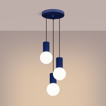 Ljuskrona med textilsladd HALO 3xG9/8W/230V diameter 25 cm blå