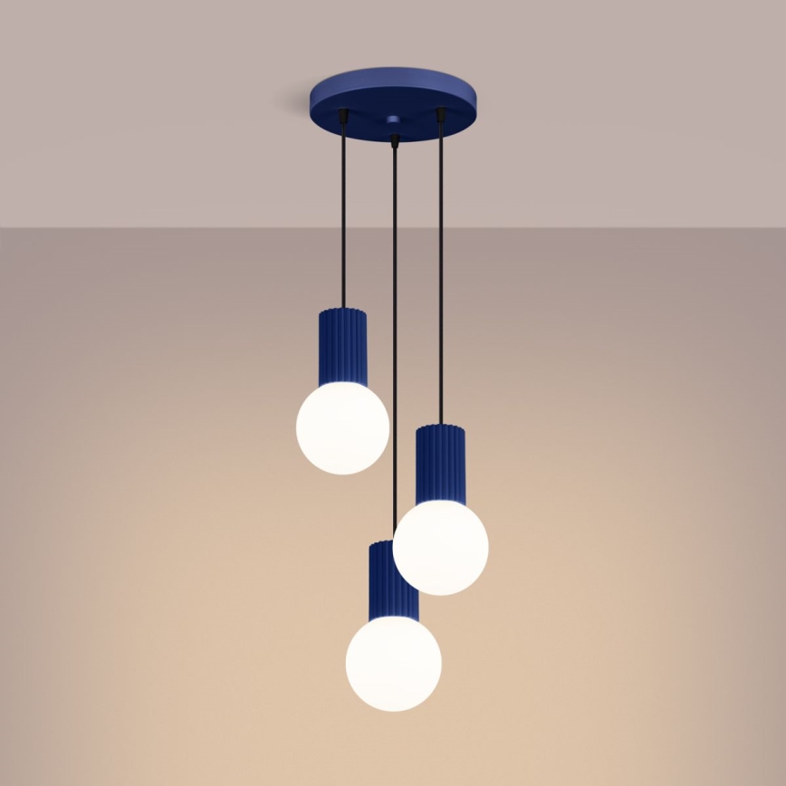 Ljuskrona med textilsladd HALO 3xG9/8W/230V diameter 25 cm blå
