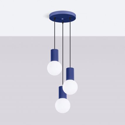 Ljuskrona med textilsladd HALO 3xG9/8W/230V diameter 25 cm blå