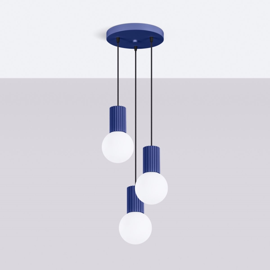 Ljuskrona med textilsladd HALO 3xG9/8W/230V diameter 25 cm blå