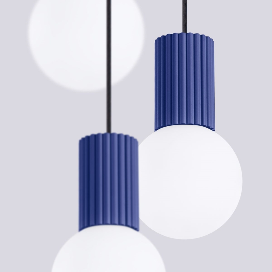Ljuskrona med textilsladd HALO 3xG9/8W/230V diameter 25 cm blå