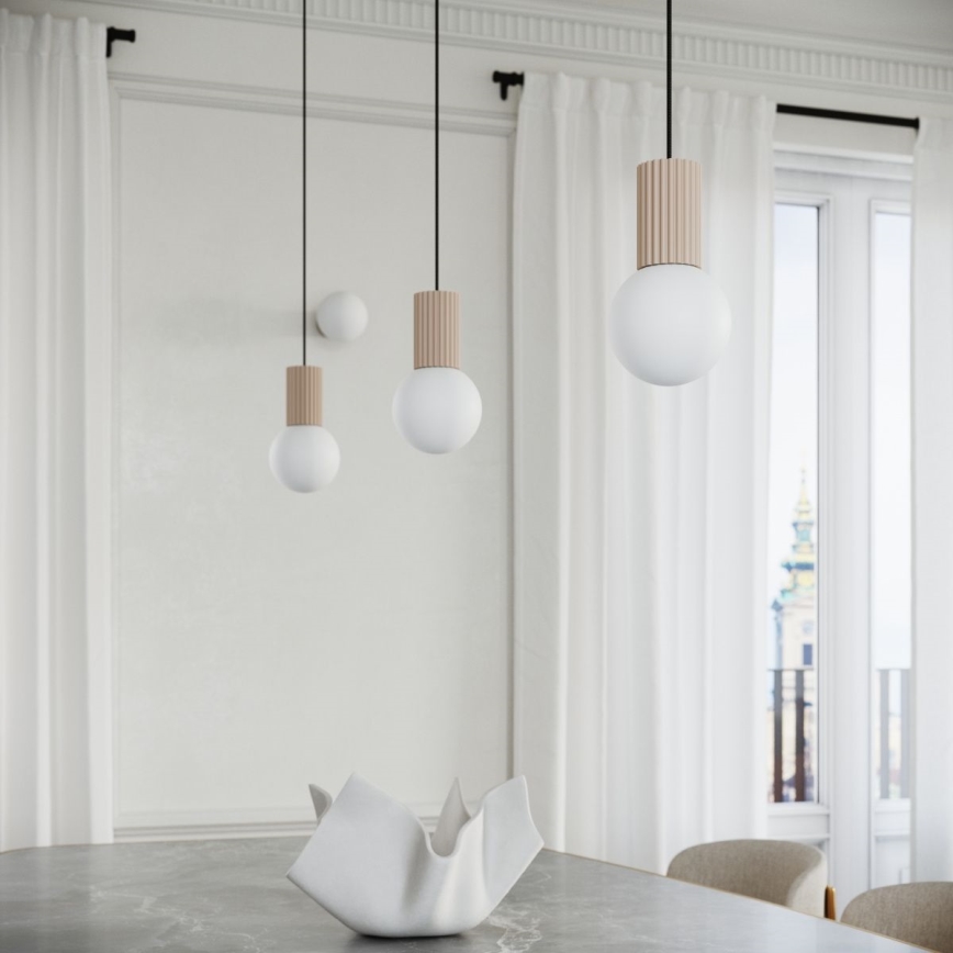 Ljuskrona med textilsladd HALO 1xG9/8W/230V diameter 12 cm beige