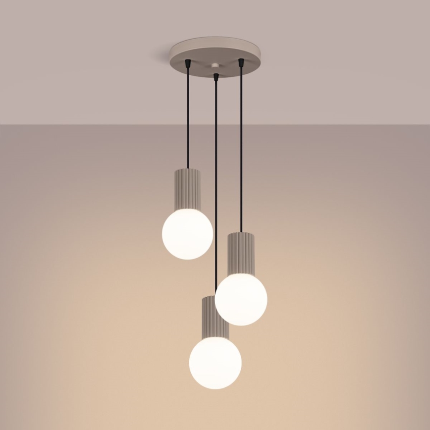 Ljuskrona med textilsladd HALO 3xG9/8W/230V diameter 25 cm beige