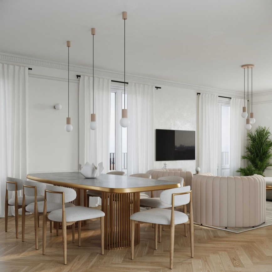 Ljuskrona med textilsladd HALO 3xG9/8W/230V diameter 25 cm beige