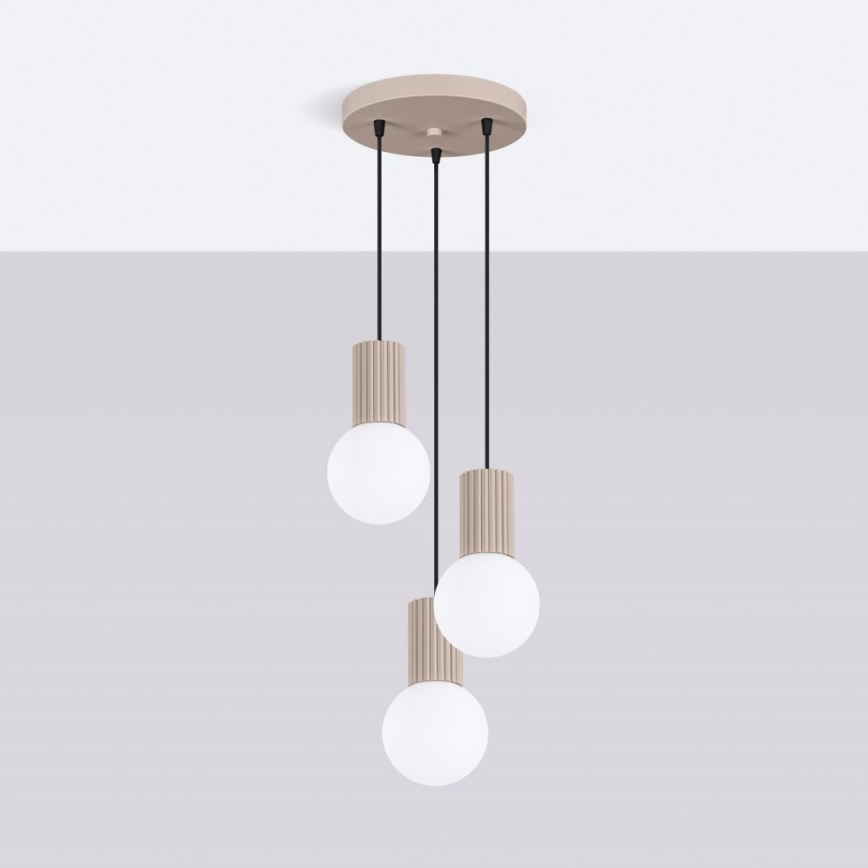 Ljuskrona med textilsladd HALO 3xG9/8W/230V diameter 25 cm beige