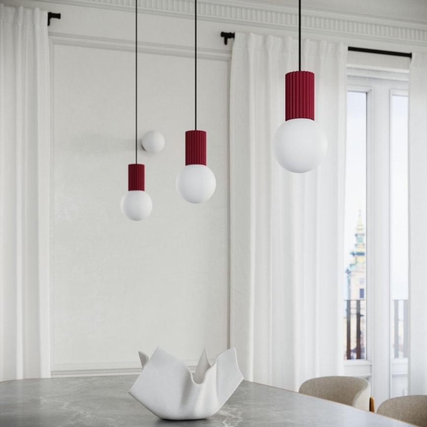 Ljuskrona med textilsladd HALO 1xG9/8W/230V diameter 12 cm röd