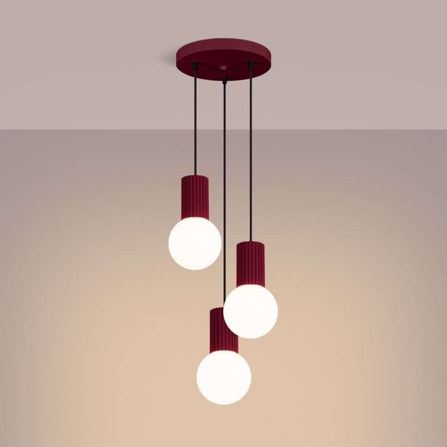 Ljuskrona med textilsladd HALO 3xG9/8W/230V diameter 25 cm röd