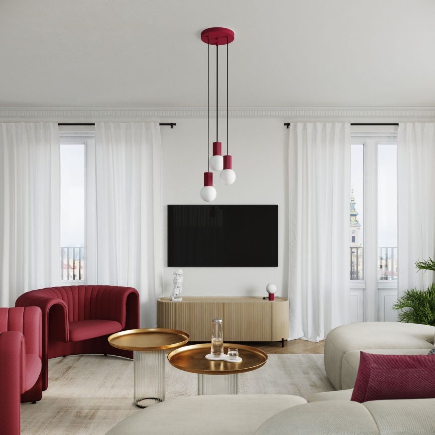 Ljuskrona med textilsladd HALO 3xG9/8W/230V diameter 25 cm röd