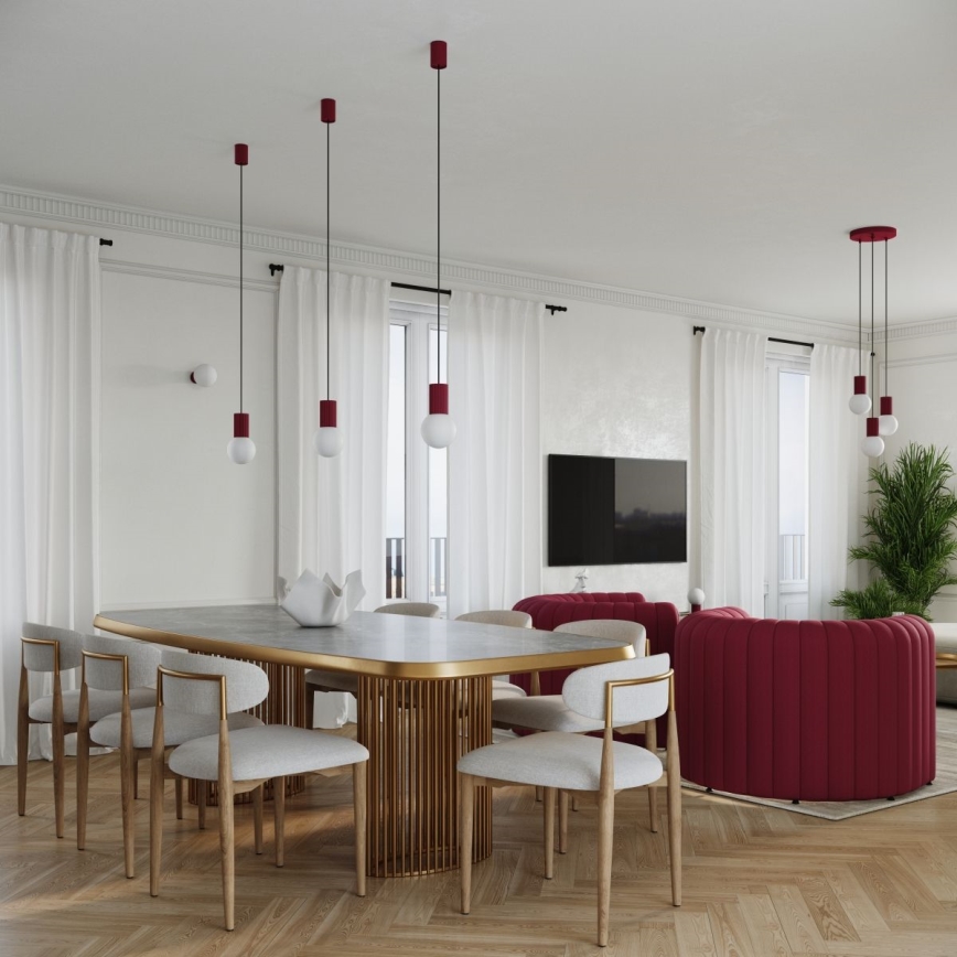 Ljuskrona med textilsladd HALO 3xG9/8W/230V diameter 25 cm röd