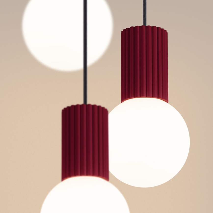 Ljuskrona med textilsladd HALO 3xG9/8W/230V diameter 25 cm röd