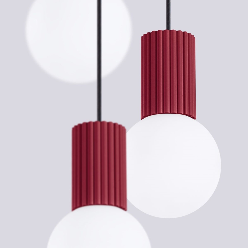 Ljuskrona med textilsladd HALO 3xG9/8W/230V diameter 25 cm röd