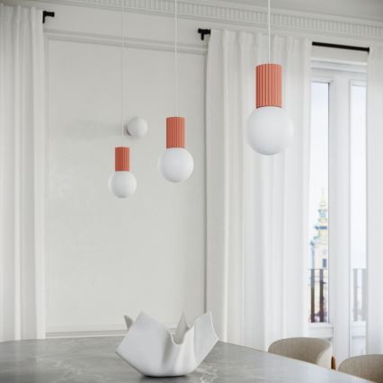 Ljuskrona med textilsladd HALO 1xG9/8W/230V diameter 12 cm rosa