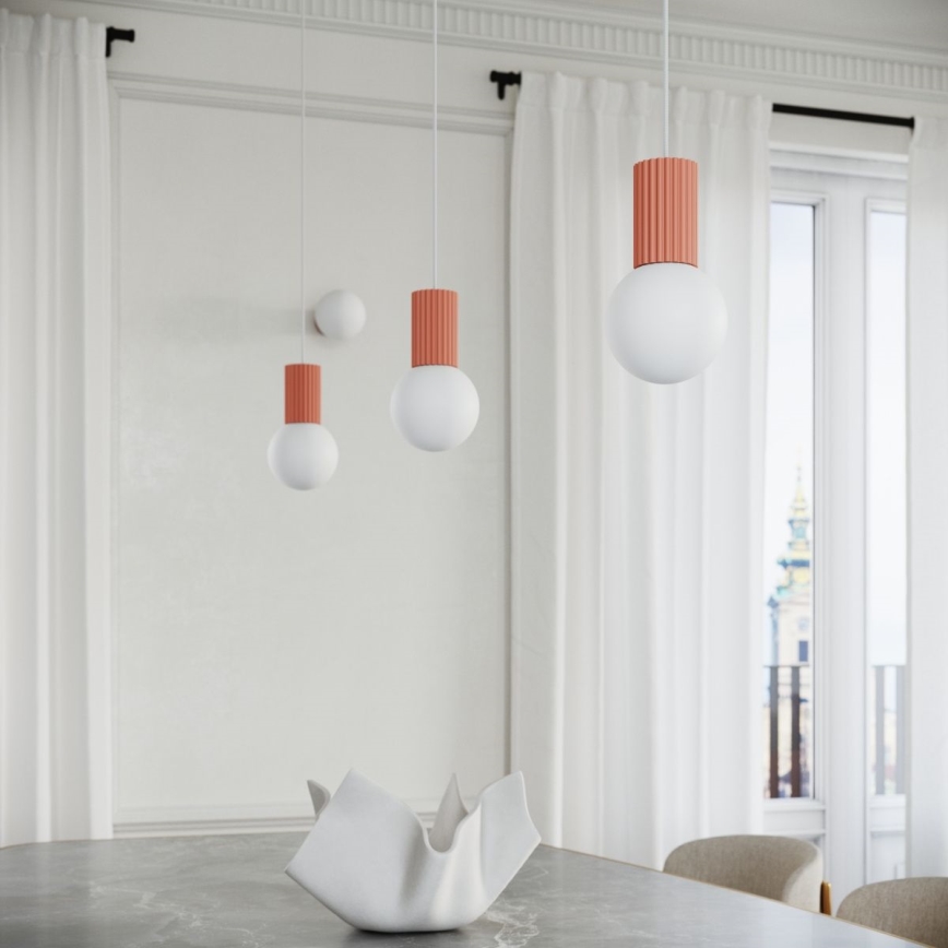 Ljuskrona med textilsladd HALO 1xG9/8W/230V diameter 12 cm rosa