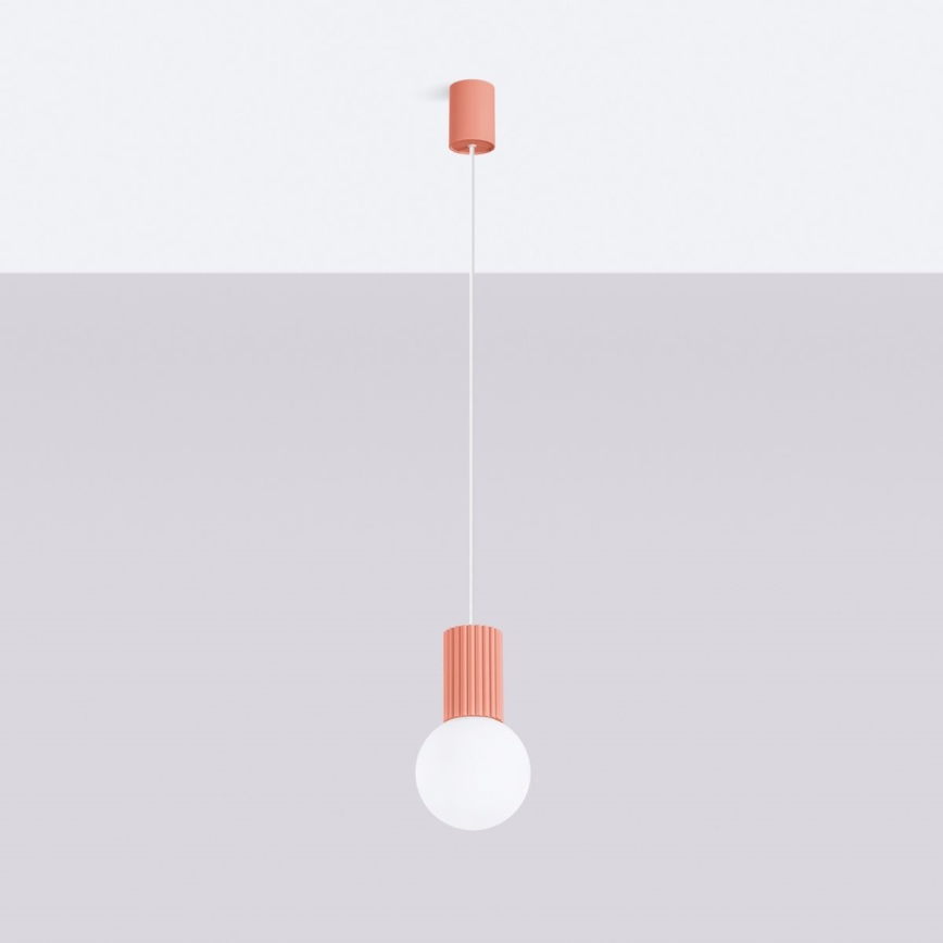 Ljuskrona med textilsladd HALO 1xG9/8W/230V diameter 12 cm rosa