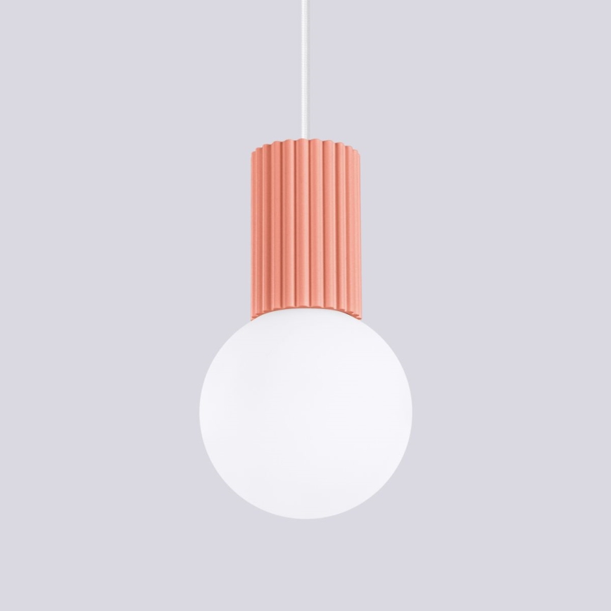 Ljuskrona med textilsladd HALO 1xG9/8W/230V diameter 12 cm rosa