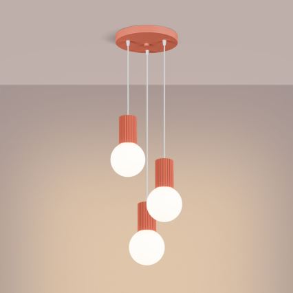 Ljuskrona med textilsladd HALO 3xG9/8W/230V diameter 25 cm rosa