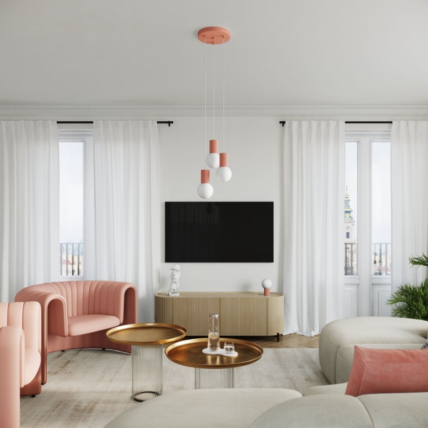 Ljuskrona med textilsladd HALO 3xG9/8W/230V diameter 25 cm rosa