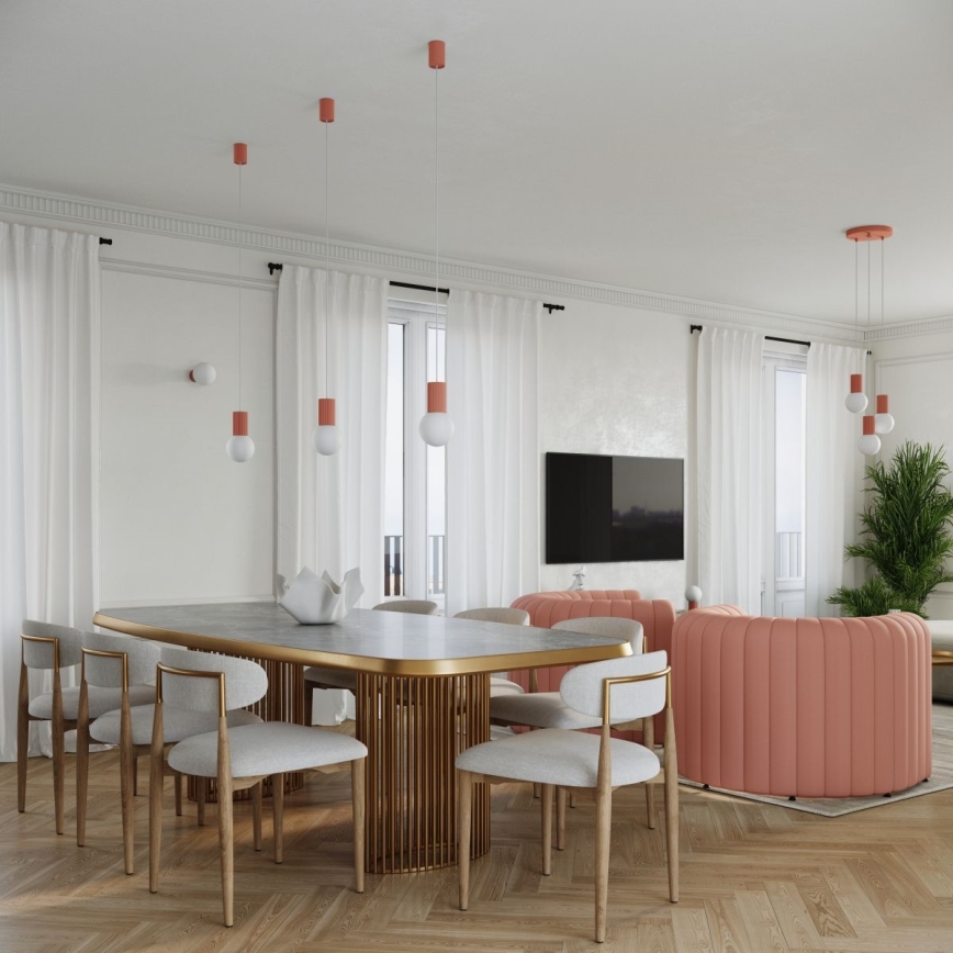 Ljuskrona med textilsladd HALO 3xG9/8W/230V diameter 25 cm rosa
