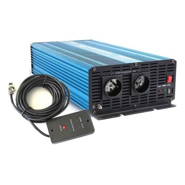 Spänningsomvandlare 3000W/24V/230V + trådbunden fjärrkontroll