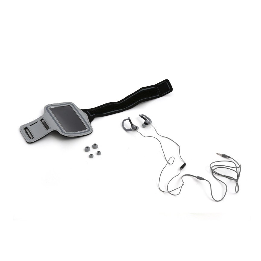Sport hörlurar med en mikrofon och armband grå