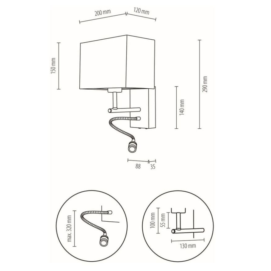 Vägglampa BOHO 1xE27/25W + LED/1W/230V ek – FSC certifierade
