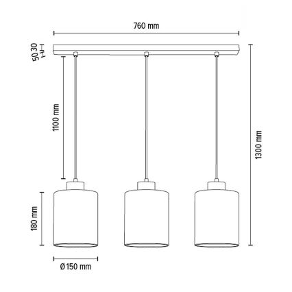 Taklampa på kabel ZEFIR 3xE27/60W/230V ek