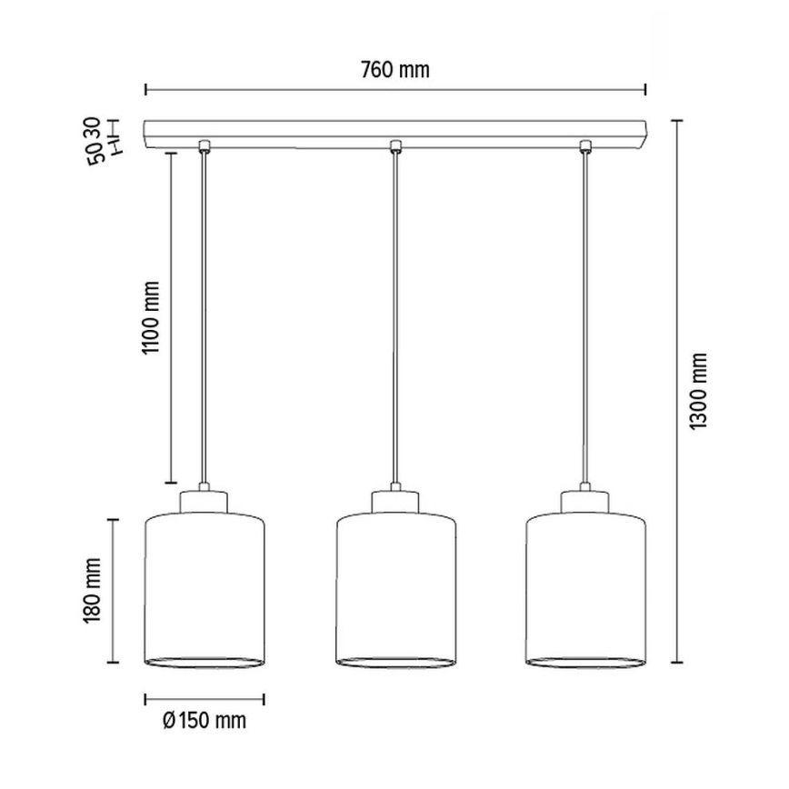 Taklampa på kabel ZEFIR 3xE27/60W/230V ek